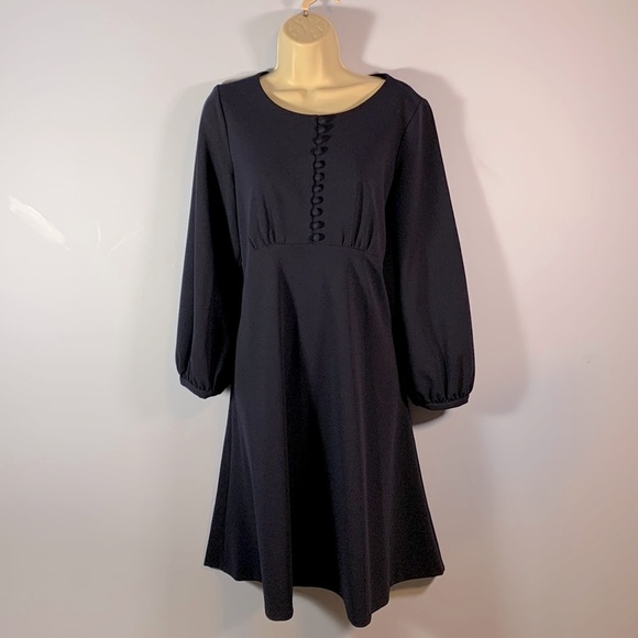 Calvin Klein long ballon sleeve fit & flare scoop neck buttons navy career 10 - Picture 1 of 11